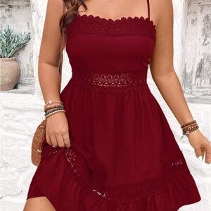 Elegant Burgundy Lace Trim Swing Dress
